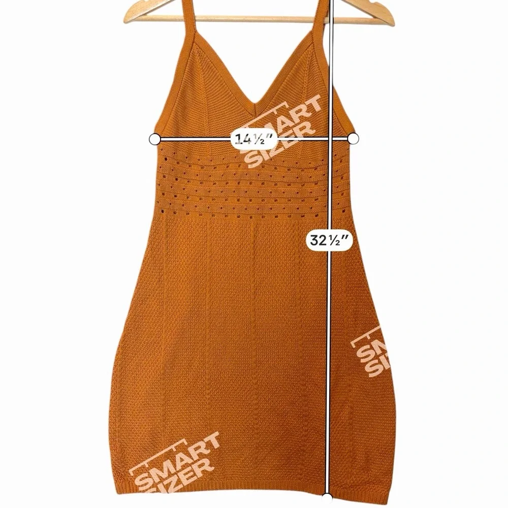 Knit Mini Dress‎ Womens S Burnt Orange Boho Chic Festival Pointelle Cottagecore